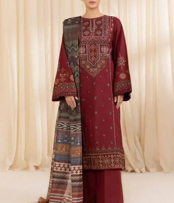 SP-715 Unstitched Embroidered Dhanak Suit 3pc With Digital Printed Woolen Shawl