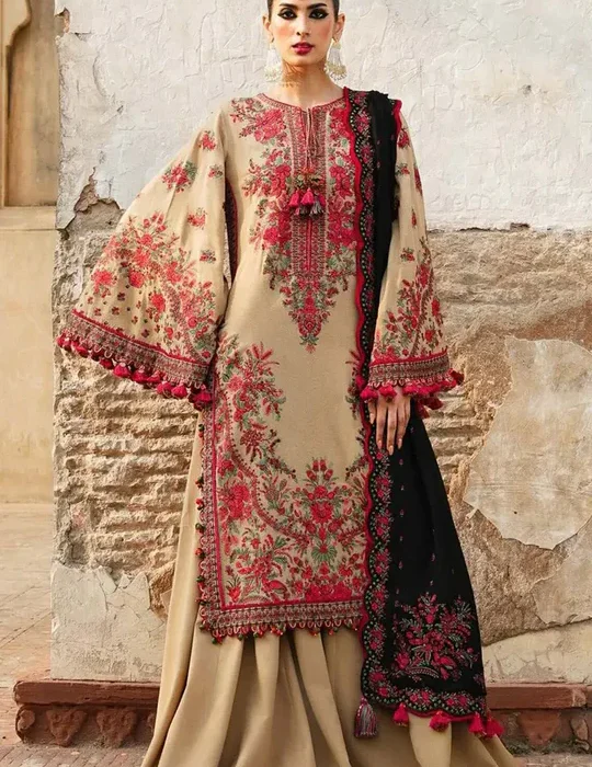 BR_690 Unstitched Heavy Embroidered Dhanak Suit Embroidered Dhanak Shawl