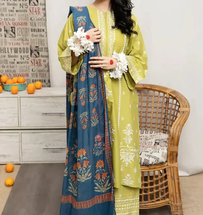 UR720 Unstitched Embroidered Dhanak Suit 3pc With Digital Printed Dupatta