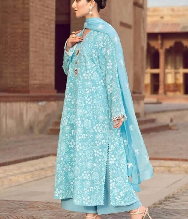 BR-08 Lawn 3Pc Embroidered Suit with Bamber Chiffon Embroidered Dupatta