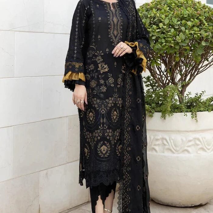 BA-06 UnStitched Lawn Embroidered 3pc With Organza Embroidered Dupatta