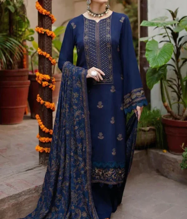 MB605 Unstitched Embroidered Dhanak Wool Suit With Embroidered Dhanak Shawl
