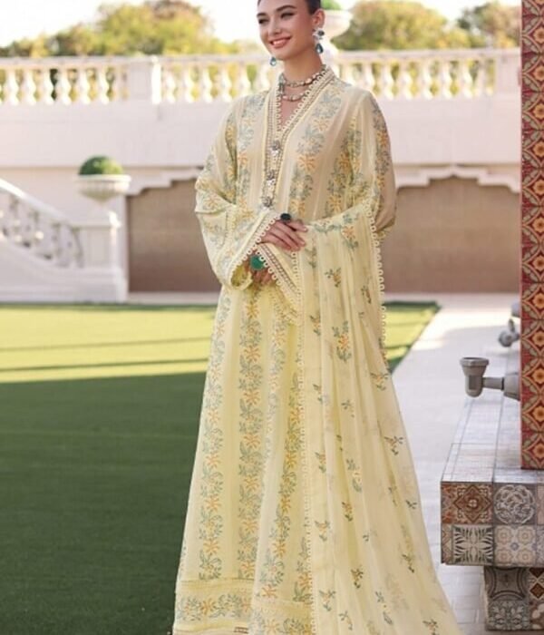 BR-801 Lawn Embroidered 3pc Suit With Embroidered Chiffon Dupatta