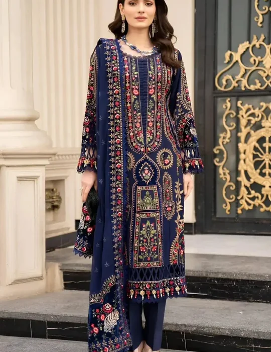 MB965 Unstitched Embroidered Dhanak Wool Suit With Embroidered Dhanak Shawl