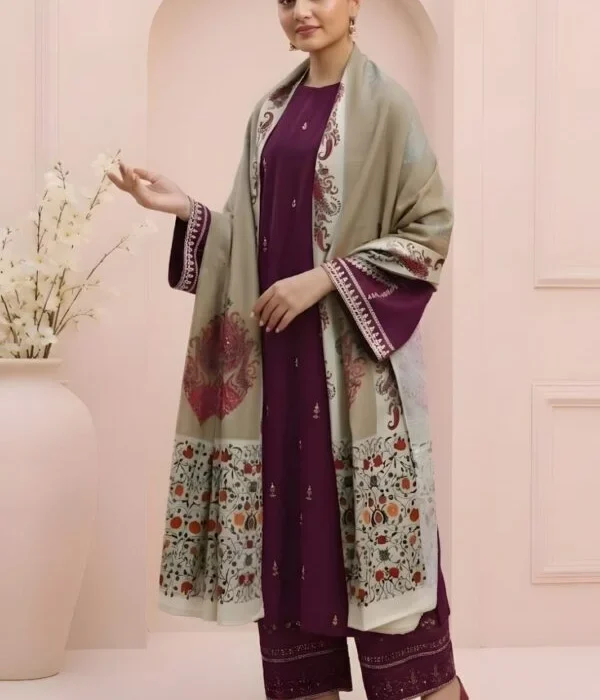 Unstitched Embroidered Lawn Suit 3pc With Digital Printed Dupatta