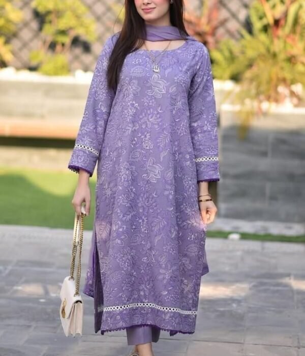 BR-2575 Unstitched Embroidered Lawn Suit 3pc With Bamber Chiffon Embroidered Dupatta
