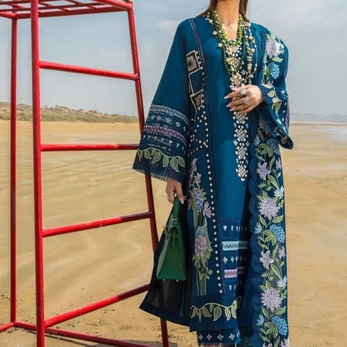 CM-30 Lawn 3Pc Unstitched Heavy Embroidered Lawn Suit With Embroidered Organza Dupatta
