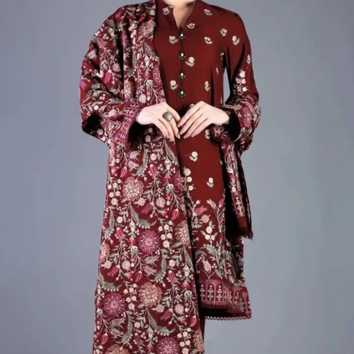 Unstitched Heavy Embroidered Dhanak Suit Embroidered Dhanak Shawl