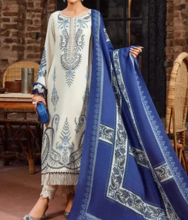 MB-715 Dhanak Embroidered Suit With Digital Printed Wool Shawl