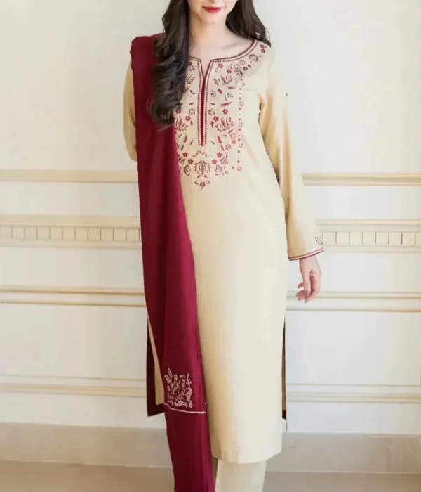 AS-25 Unstitched Fully Embroided Dhanak Suit With Dhanak Dupatta