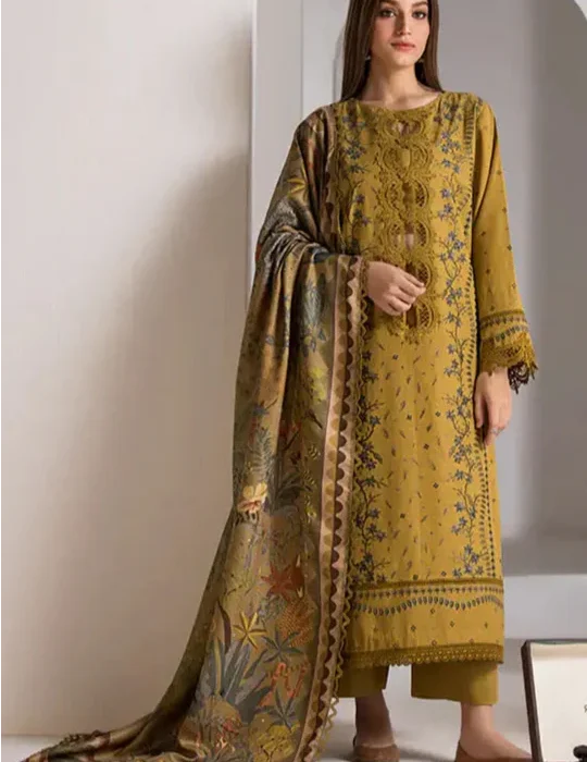 SR-59 Dhanak Embroidered Suit With Digital Printed Wool Shawl