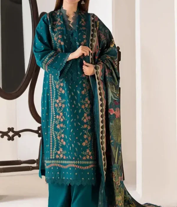 SN-61 Dhanak Embroidered Suit With Digital Printed Wool Shawl
