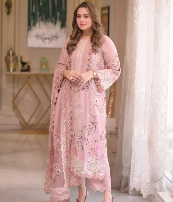 Aneelas Lawn Unstitched Embroidered with cotton Net heavy Embroidered Duppata