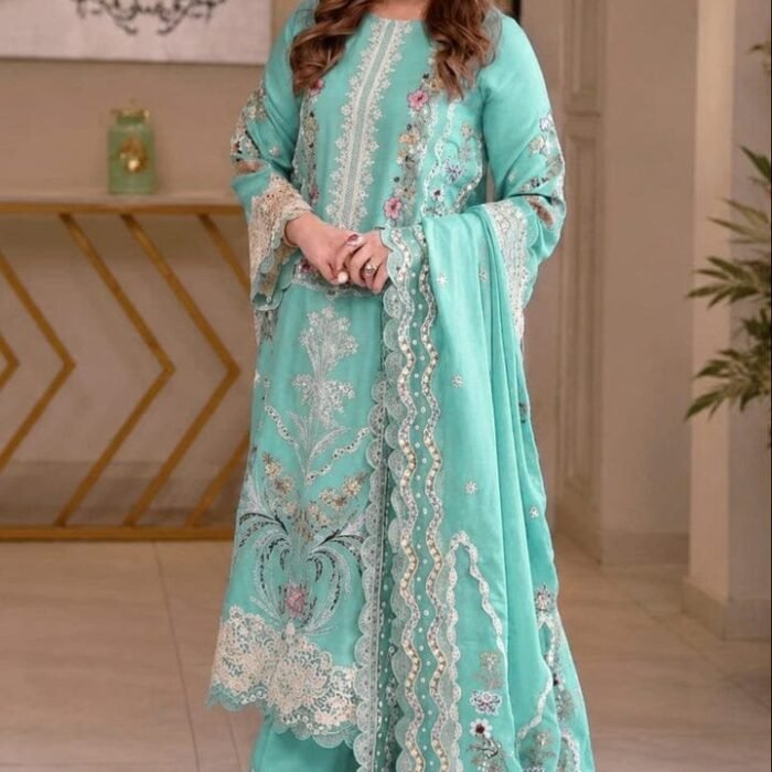 Aneelas Lawn Unstitched Embroidered with cotton Net heavy Embroidered Duppata