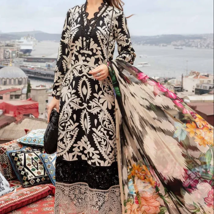 BQ-40 Digital Printed Khaddar Suit 3pc with Khaddar Digital Printed Dupatta & Embroidered Patches (Copy) (Copy) (Copy) (Copy)