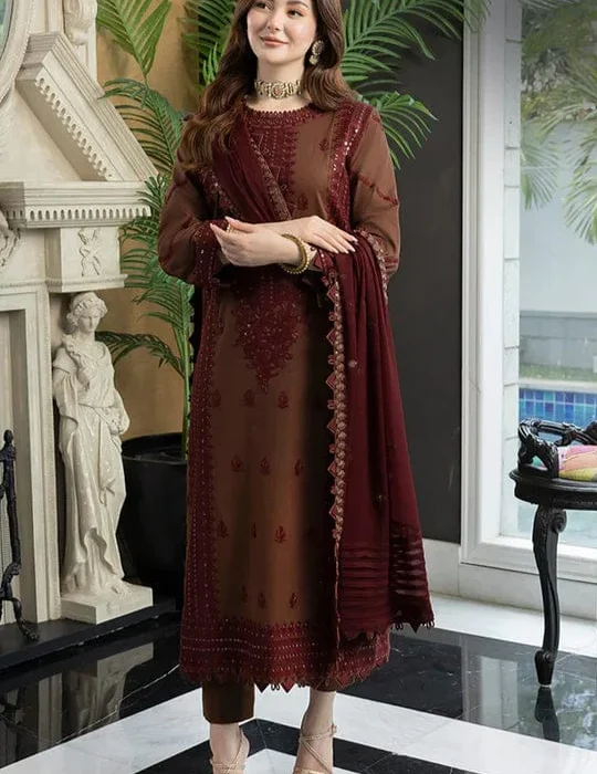 AJ-56 Unstitched Embroidered Dhanak Wool Suit With Embroidered Dhanak Shawl