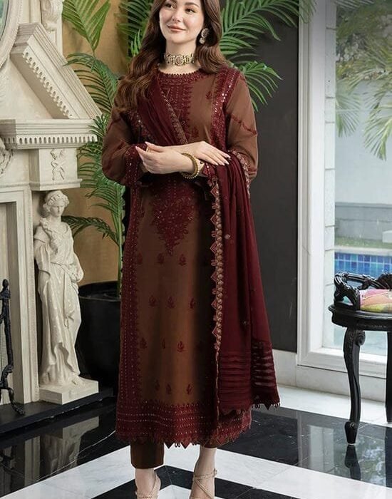 SR-AJ56 Unstitched Embroidered Lawn Suit With Embroidered Lawn Dupatta