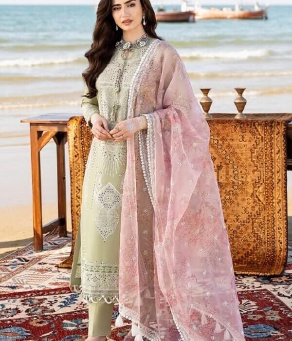 CH-10 Embroidered ChickenKari Lawn Suit With Printed Organza Dupatta
