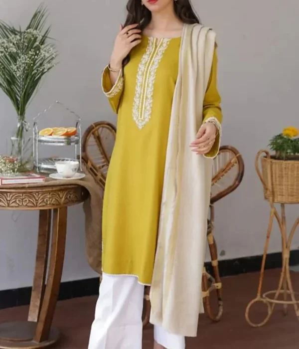 AS-30 Unstitched Embroidered Dhanak Suit With Dyed Dhanak Shawl