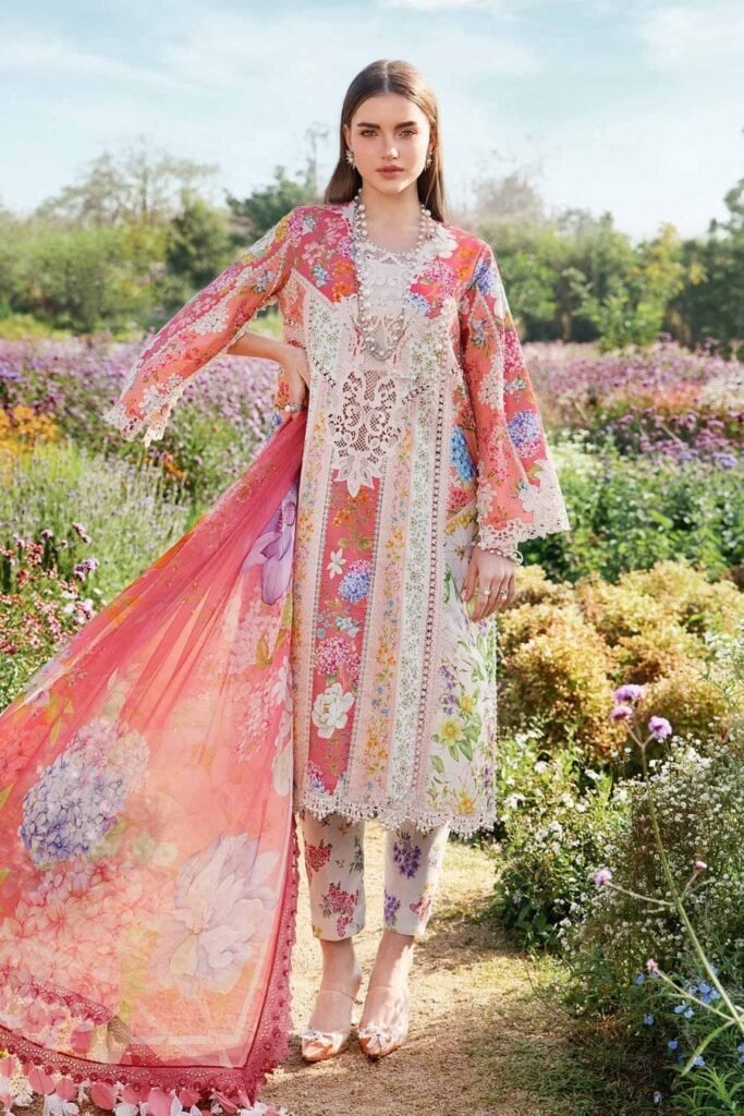 MB-468 Unstitched Digital Printed Lawn Suit 3pc With Voil Lawn Digital Printed Dupatta & Embroidered Patches