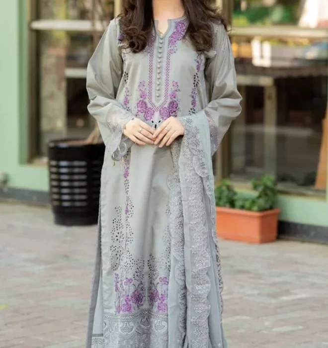 ZB-842 Unstitched Embroidered Dhanak Suit 3pc With Embroidered Dhanak Shawl