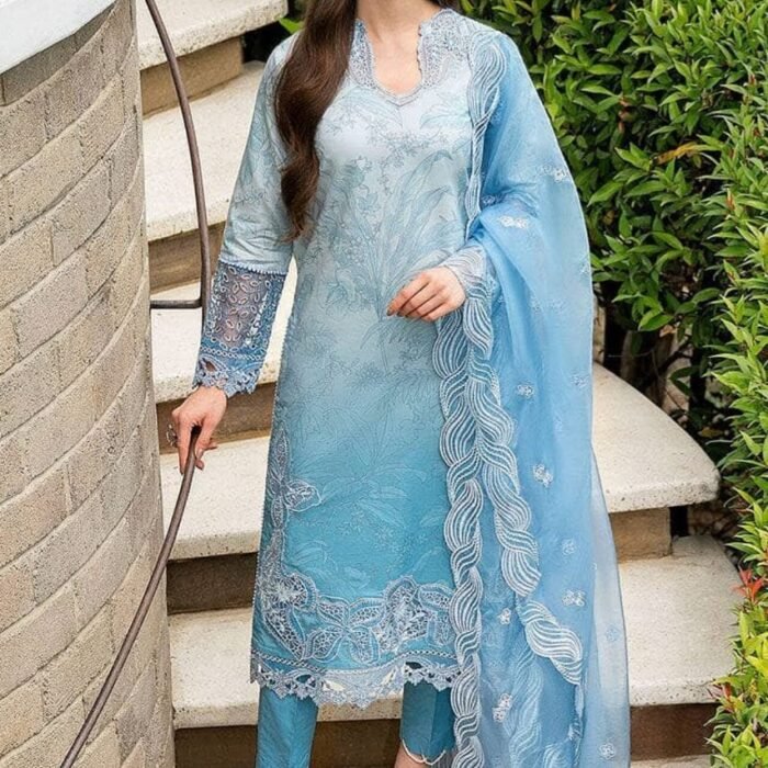 MB-510 Lawn Unstitched Embroidered 3pc Suit With Embroidered Organza Dupatta