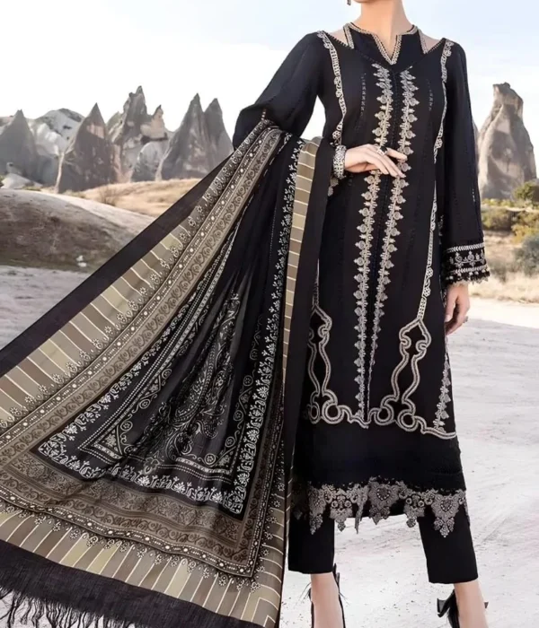 MB-58 Unstitched Embroidered Dhanak Suit With Embroidered Dhanak Shawl