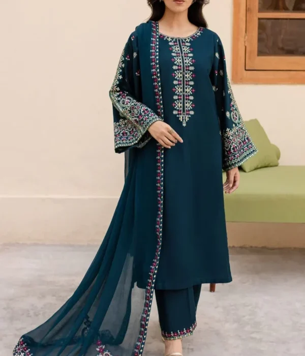 LM-585 Unstitched Embroidered Dhanak Suit 3pc With Embroidered Dhanak Shawl