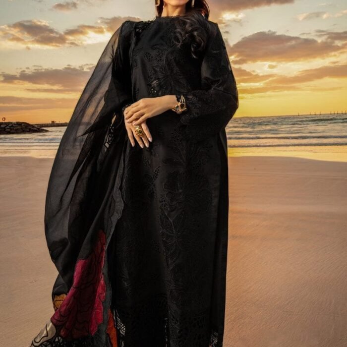 CS-2640 Lawn Unstitched Embroidered 3pc Suit With Organza Embroidered Dupatta