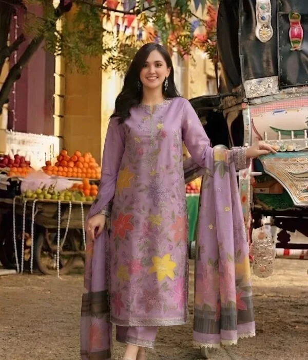 ANEELAS-Lawn Unstitched Embroidered Suit With Digital Printed Dupatta