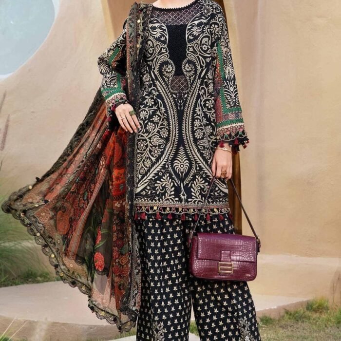 MB-466 Unstitched Digital Printed Lawn Suit 3pc With Voil Lawn Digital Printed Dupatta & Embroidered Patches