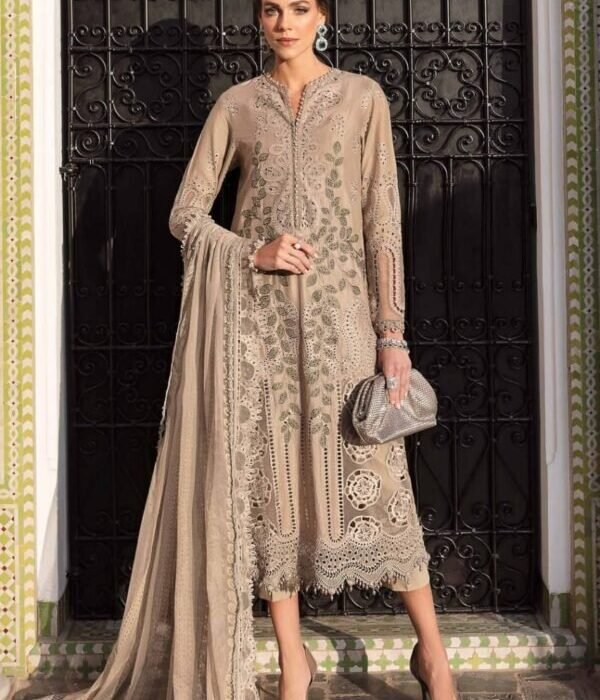 MB-2665 Lawn Unstitched Chiken Kari 3pc Suit With Organza Embroidered Dupatta