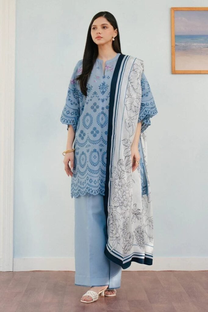 CO-2610 Lawn Unstitched Chikenkari Embroidered 3pc Suit With Cotton Lawn Dupatta (Copy)