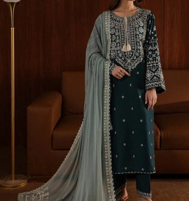 AA-50 3PC Unstitched Embroidered Lawn Suit With Embroidered Chiffon Dupatta