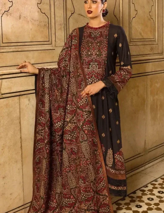 BR_865 Unstitched Heavy Embroidered Dhanak Suit Embroidered Dhanak Shawl