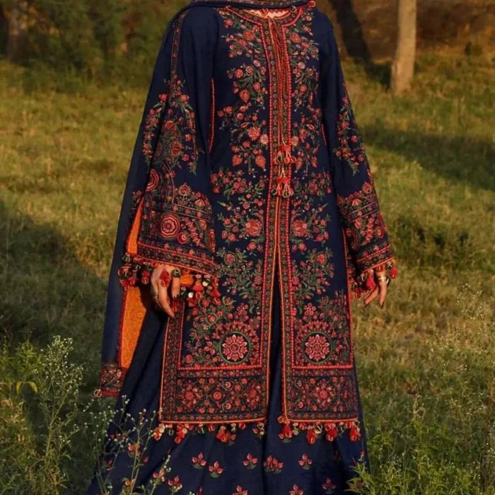 BR-653 Unstitched Heavy Embroidered Dhanak Suit With Embroidered Dhanak Shawl