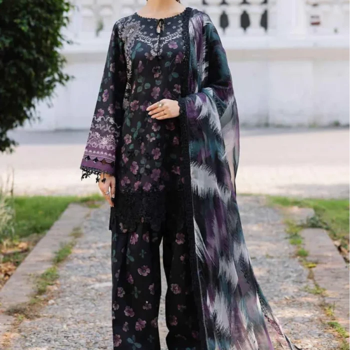 BQ-40 Digital Printed Khaddar Suit 3pc with Khaddar Digital Printed Dupatta & Embroidered Patches (Copy) (Copy)