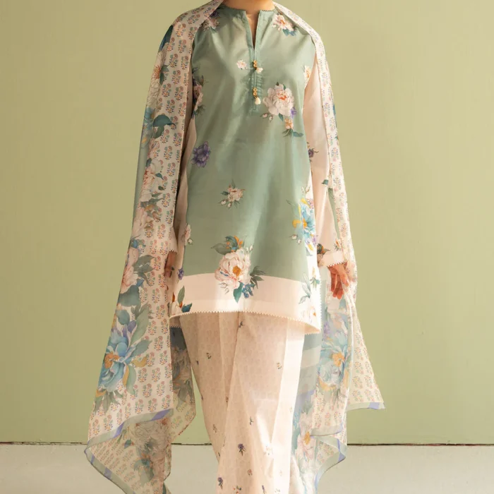 CO 496 Digital Printed 3Pc Unstitched Lawn Suit With Digital Printed Monar Dupatta