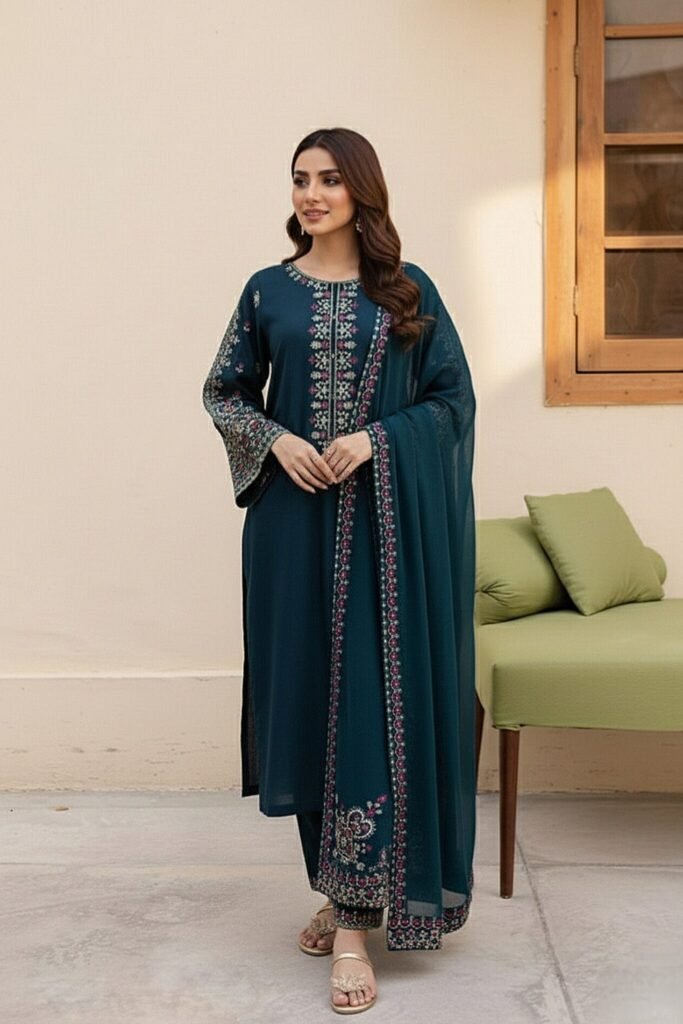 3 Piece - Unstitched Fully Embroidered Lawn Fabric LM-585