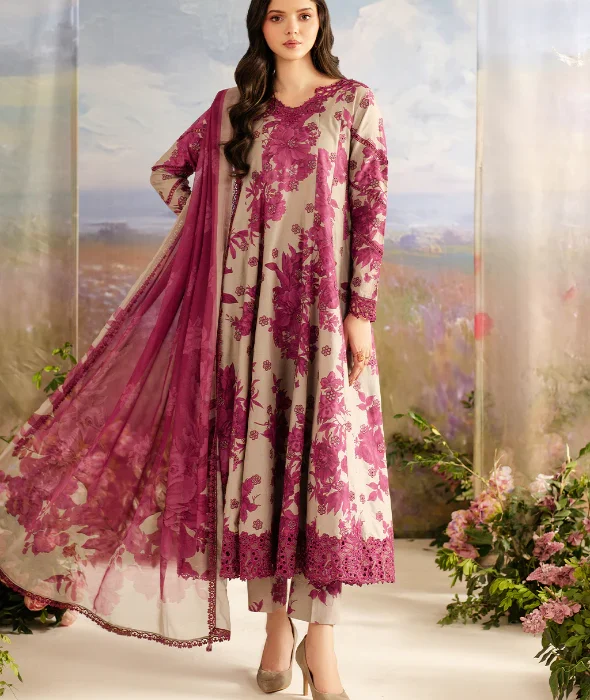 IZ-72 Digital Printed Khaddar Suit 3pc with Khaddar Digital Printed Dupatta & Embroidered Patches