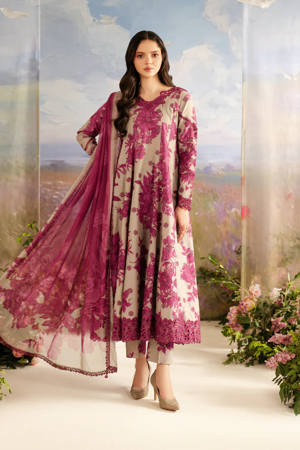 IZ-72 Digital Printed Khaddar Suit 3pc with Khaddar Digital Printed Dupatta & Embroidered Patches