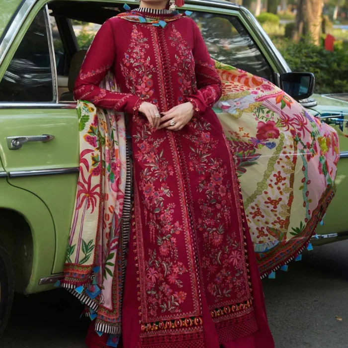 MB-520 Unstitched Dhanak Stuff Full Embroidered Suit With Printed Wool Shawl With Extra Patches