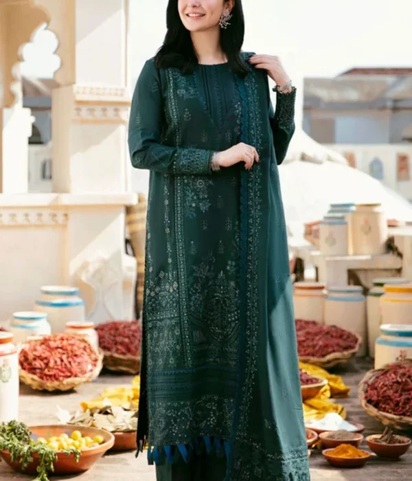 Unstitched Dhanak Stuff Full Embroidered Suit With Dhanak Embroiderd Shawl
