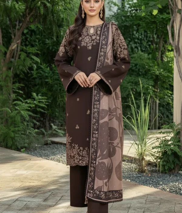 Unstitched Heavy Embroidered Dhanak Suit ( Printed Woolen Shawl )