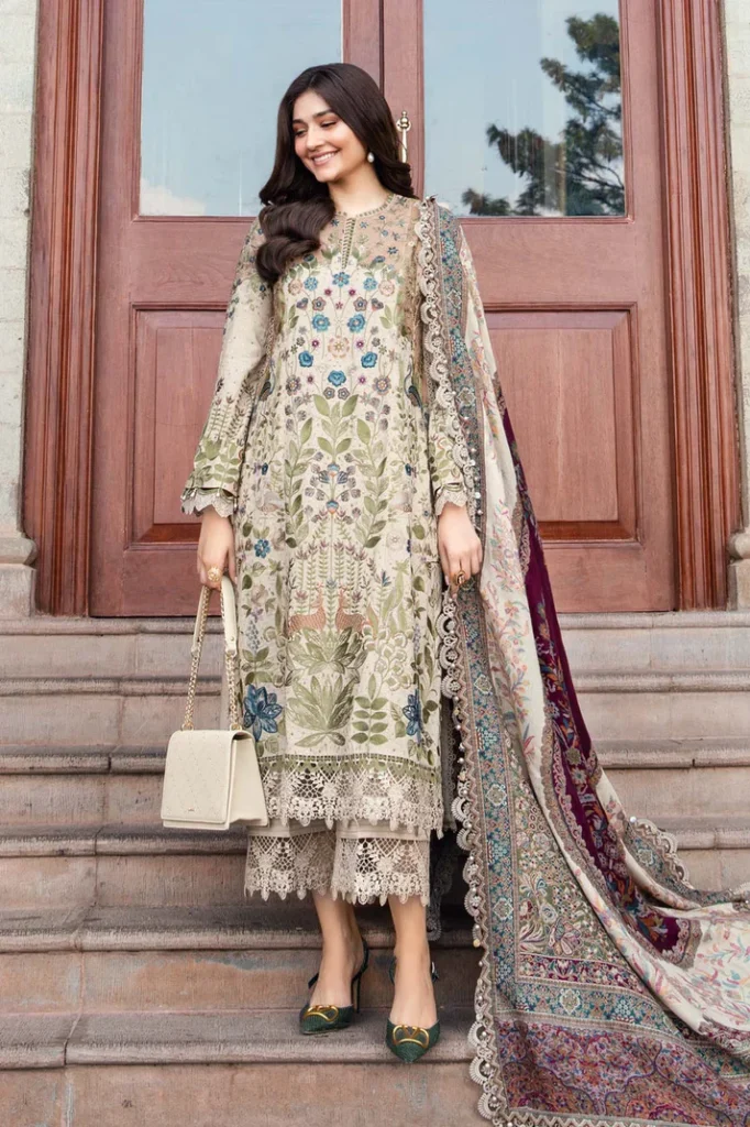 MB-550 Unstitched Dhanak Stuff Full Embroidered Suit With Printed Wool Shawl With Extra Patches