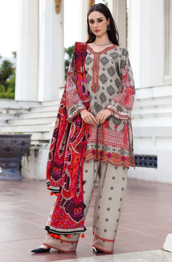 CH-75 Unstitched Digital Printed Khaddar Fabric With Embroidered Laces
