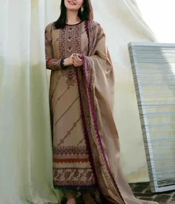 3 Piece – Unstitched Dhanak Stuff Full Embroidered Suit With Dhanak Embroiderd Shawl