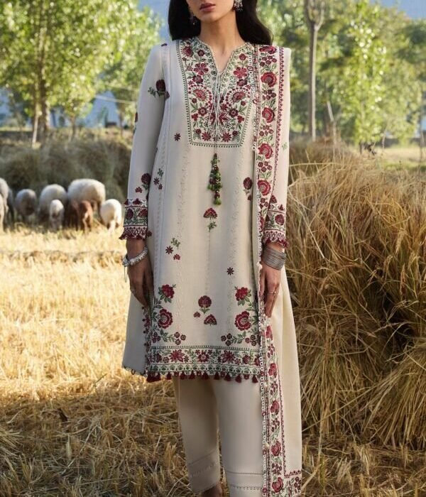 3 Piece – Unstitched Dhanak Stuff Full Embroidered Suit With Dhanak Embroiderd Shawl