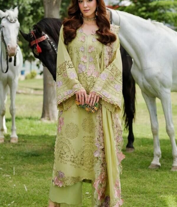 EL-2720 Lawn Unstitched Embroidered Shirt With cotton Net heavy Embroidered Duppta