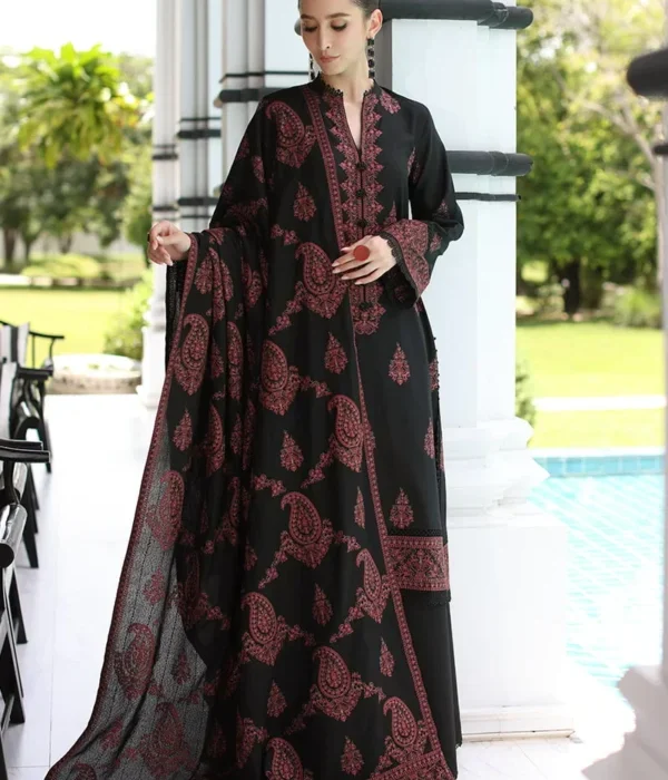 SP-565 Unstitched Dhanak Stuff Full Embroidered Suit With Full Embroidered Shawl